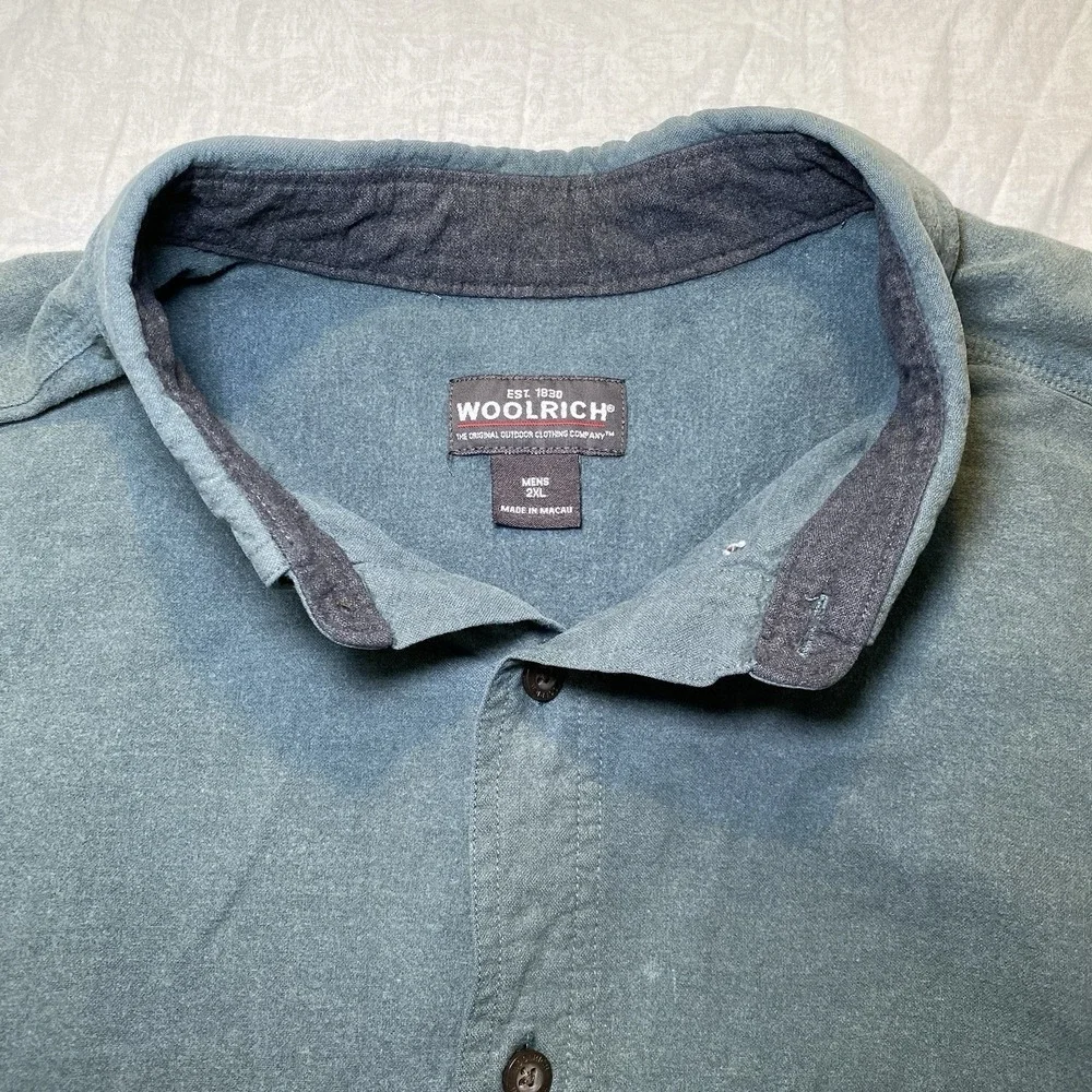 Woolrich Mens 2XL Green Button Up Shirt Long Sleeve Casual Outdoor